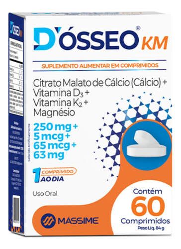 D'ósseo Km 60 Comprimidos - Cálcio, Magnésio, D3 E K2 