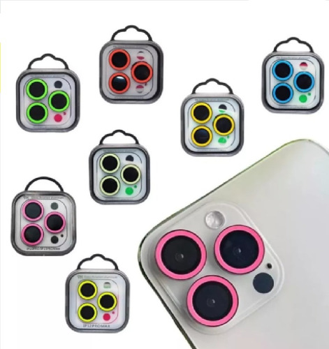 Mica Camara Neon Para iPhone 15 Pro Y Pro Max Lujo Brillo