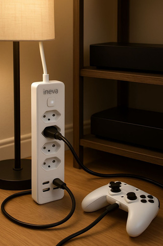 Filtro De Linha Régua 4 Tomadas Bivolt + 4 Portas Usb Rápida Branco