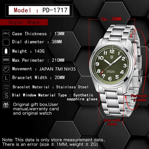 Pagani Design Relógios Masculino Automático Mecânico 38mm Me