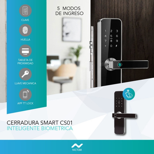 Imagen 3 de 5 de Cerradura Digital Biométrica Smart Nictom Cs01 Wifi Ah
