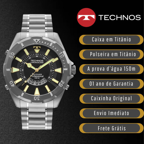 Relógio Masculino Technos Anadigi Skydiver Titânio Grafite