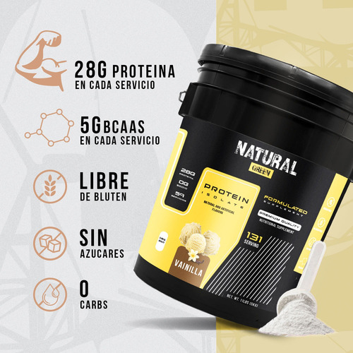 Proteina Whey Isolate Hidrolizada Natural Green 5kg 131 Serv Vainilla