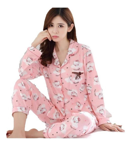 Lady Hello Kitty Pijama De Manga Larga Lindo Corea