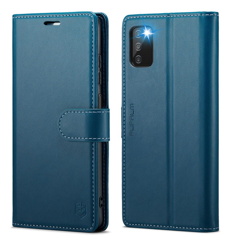 Funda Cartera Para Galaxy A03s Azul Piel Sintetica -13