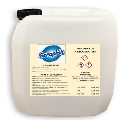 Peróxido De Hidrógeno 18% 70 Volúmenes, Agua Oxigenada 10 Lt