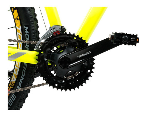Imagen 3 de 5 de Mountain bike TopMega Thor R29 S 24v frenos de disco mecánico cambios Shimano Tourney TX y Shimano Tourney TY700 D/Tiro Index color amarillo