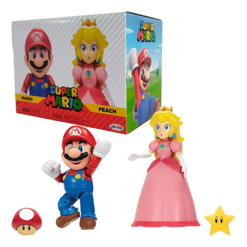 Mario & Peach 2 Pack Figuras Jakks Pacific Con Accesorios