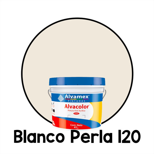 Pintura Vinilica Mate 4 Litros Alvacolor 4 Años Galón Int/ex Color Blanco perla