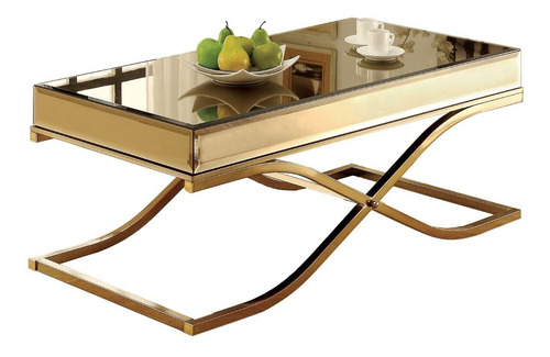 Mesa De Centro Dorada Elegante Espejos + ¡envío Gratis!