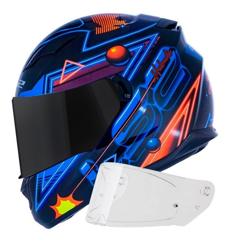 Capacete Ls2 Ff320 Synth Azul/laranja + Viseira Espelhada