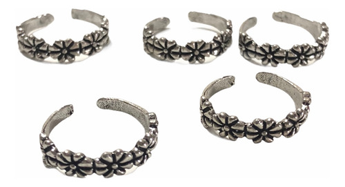 Anillo Midi De Flores, Para Falange. Ajustable En Plata 925.