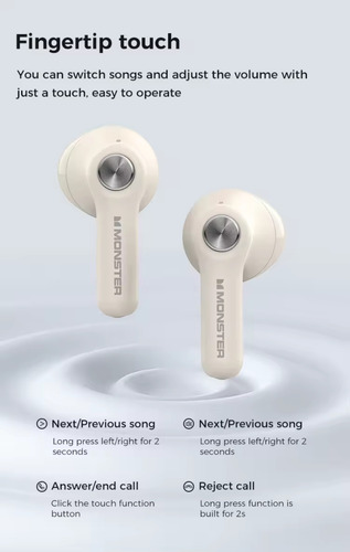 Audífonos Tws Monster N-lite 207 Bluetooth 5.4 Black