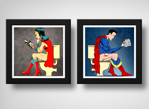 Set 2 Cuadros Superman Mujer Maravilla Baño Héroes Comics