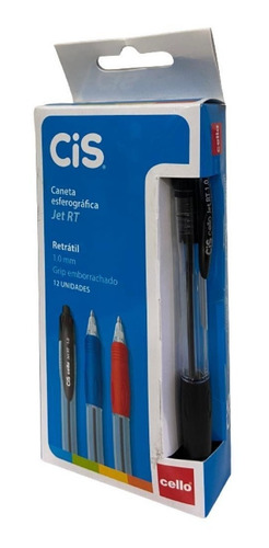 Caneta Esferográfica Cis Jet Rt Preta Retrátil Grip 1.0mm