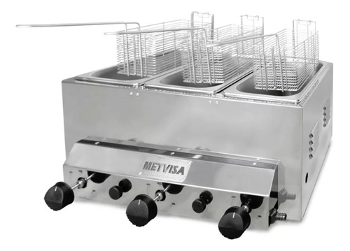 Fritadeira Industrial A Gás 9 Litros 3 Cubas Aço Inox