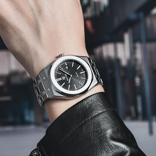 Reloj Hombre Lujo Benyar 5156 Metálico Estilo Royal Oak