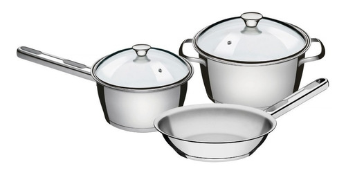 Imagen 1 de 11 de Bateria Cocina 3 Pzs Tramontina Allegra Triple Fondo Acero