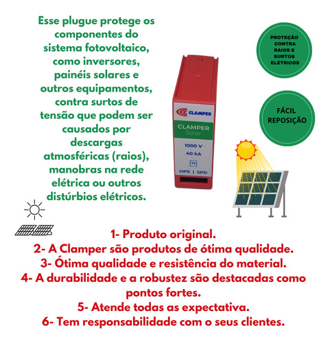 Cartucho Plugue Dps Solar Clamper 1040v 40ka Proteção Surto