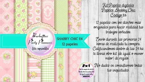 Papeles Digitales Fondos Shabby Chic Rosa Y Verde Agua E6