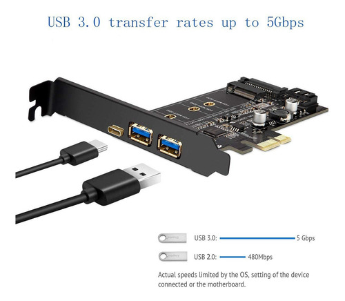 Tarjeta Pci-e A Usb 3.0 Pci Express, Incluye 1 Usb C Y 2 Usb