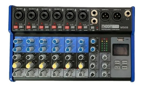 Consola Moon Mse8 8 Canales Con Efecto Usb Bluetooth Rec Eq