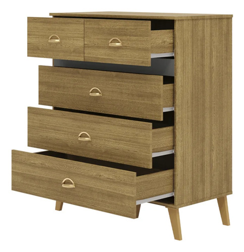 Comoda 5 Gavetas 91 Cm Pes Retro Ibi 20030 Nature Alasca Vlr Cor Nature E Alasca