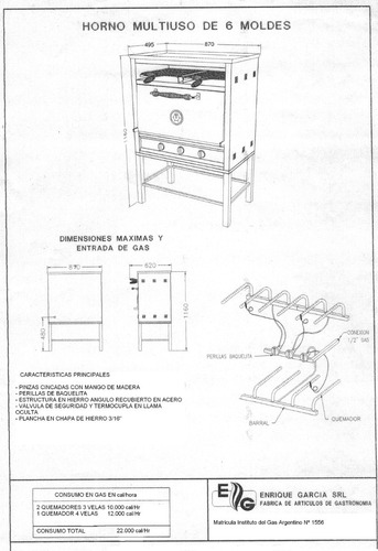 Imagen 3 de 3 de Horno Pizzero 6 Moldes Multiple ,carlitero + Plancha