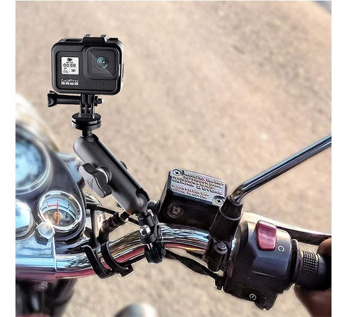 Soporte Dabeh 360° Para Cámara En Manillar De Motocicleta O Bicicleta, Brazo Articulado Con Clip Súper Resistente Y Base Metálica 1/4 , Compatible Con Gopro Hero 10/9/8/7/6/5/4 Y Más