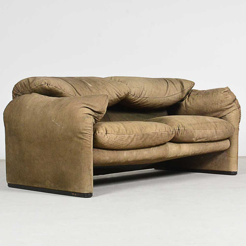 Antigo Sofa Maralunga Vico Magistretti Couro Camurça Anos 70 (Usado)