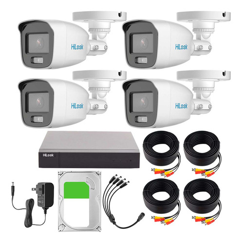 Hilook HL-1080-CV/A/512GB Kit De Video Vigilancia Turbohd Con Dvr 4 Canales Con H.265+ 4 Cámaras Bala Metálicas Disco Duro 512gb