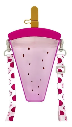 Botella De Agua 300ml Sandia Con Pitillo +cuerda Para Colgar