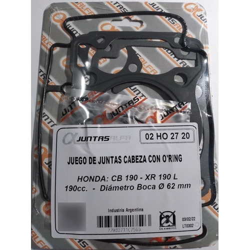 Junta Cabeza Cilindro Honda Cb 190 ,xr 190 Con Oring