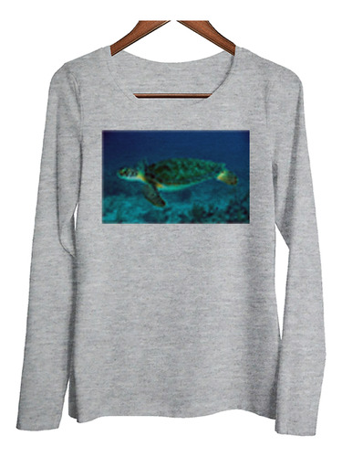 Remera Mujer Ml Tortuga De Mar Oceano Atlantico Nadando