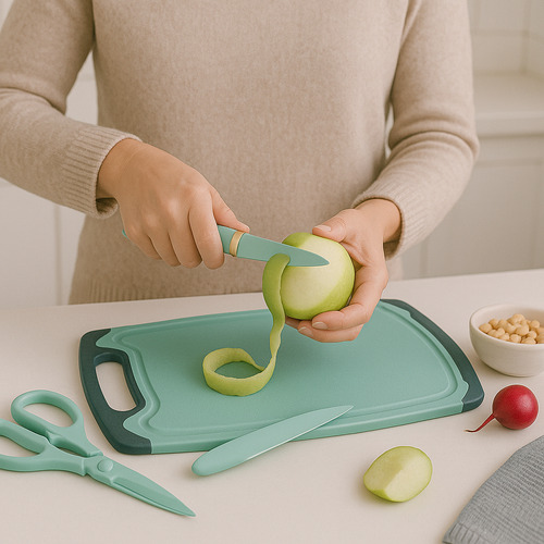 Juego De Cuchillos Para Cocina,setx5 Cuchillos+tijeras+tabla Verde Claro