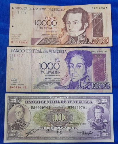 Lote De 3 Billetes Antiguos De Venezuela, En Buen Estado 