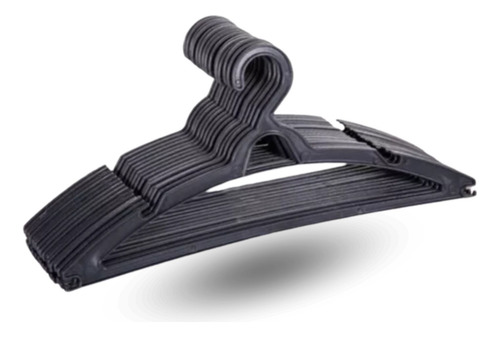 Kit 10 Cabides Preto Adulto Antideslizante Resistente Roupas