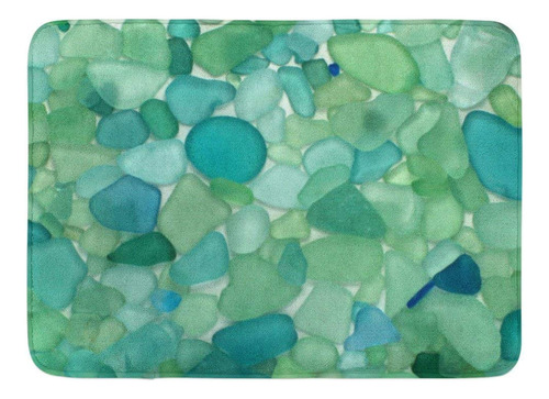 Alfombra Baño Colorida Cristal Mar Color Verde Azulado Para
