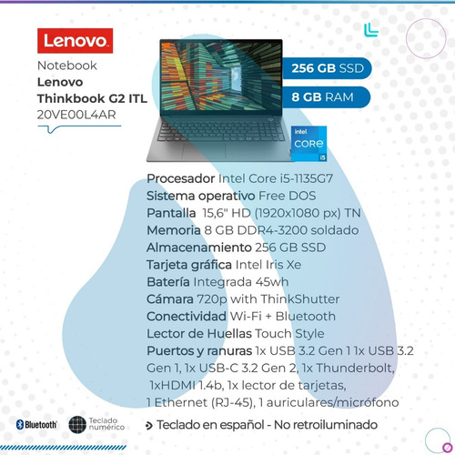 Imagen 2 de 10 de Notebook Lenovo Thinkbook 15 G2 I5 256gb 8ram