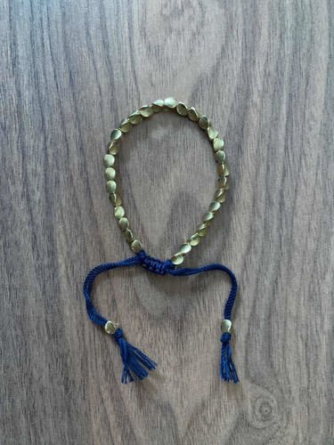 Pulsera Tibetana Cobre Mujer Hecha A Mano Color Azul Marino Diámetro 16 Cm Largo 16 Cm