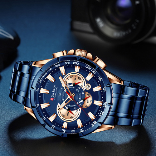 Relógio Masculino 8363, Pulseira De Aço, Cronógrafo,
