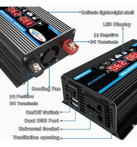 Inversor Usb De Energía Solar De 4000 W Para Coche Y Hogar,