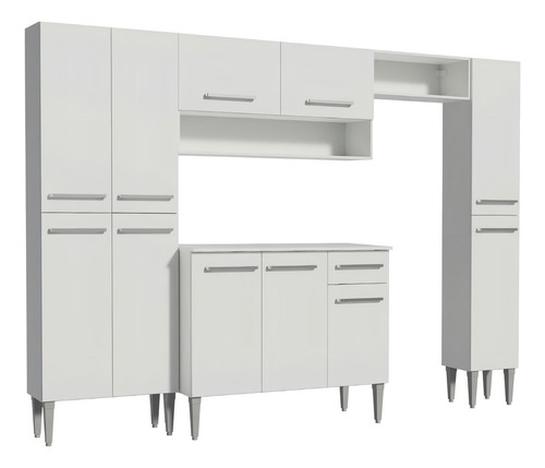 Armário de Cozinha Completa Modulada Madesa Emilly Hit Com Armário E Balcão para Cooktop B Cor Branco G2005709