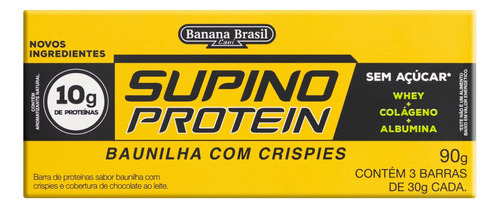 Pack Barra de Proteína Baunilha com Crispies Cobertura Chocolate ao Leite Zero Açúcar Supino Protein Caixa 90g 3 Unidades