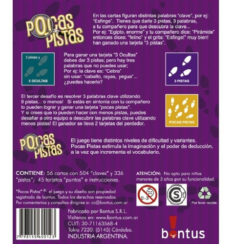 Pocas Pistas Juego De Mesa Bontus