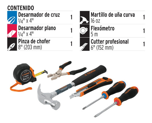 Kit Set Juego De 6 Herramientas Para El Hogar Truper 14651