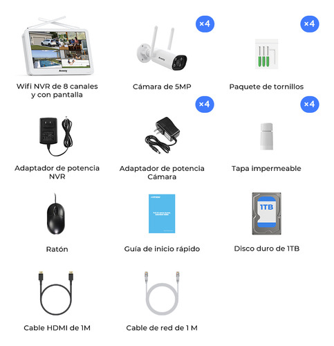 5mp Kit 4 Cámaras De Seguridad Videovigilancia Wifi Pantalla