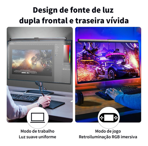 Luminária Led Monitor Rgb, Luminária Barra Led Luz Monitor, Ângulo Ajustável, Atmosfera Do Jogo, Notebooks