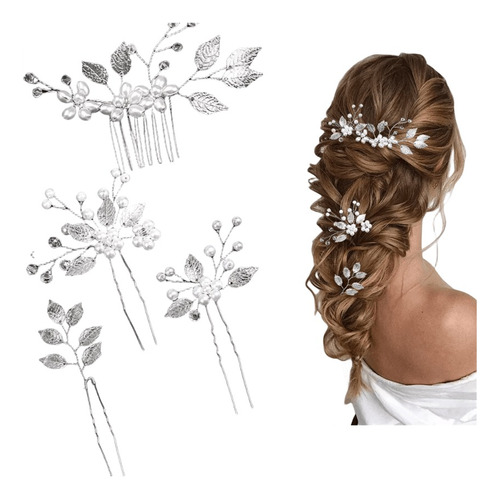 Tocados Novia Peineta Perlas, Accesorios Cabello Tiara 4pcs