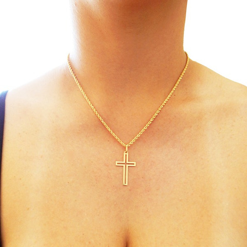 Corrente Cordão Baiano Com Pingente Cruz Ouro 18k 50cm